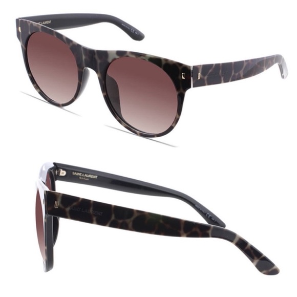 SAINT LAURENT Acetate Tortoise Sunglasses Black Smoke Tan